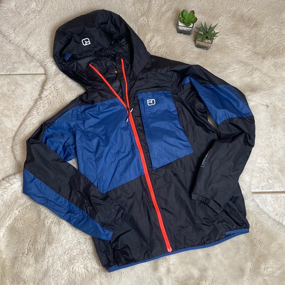 Ortovox Jacket Windbreaker Merino Wool Womens Medium Black Blue Neon Orange - Picture 2 of 15
